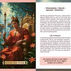 „Willensstärke • Tatkraft • Dynamik • Motivation” und „KÖNIG DER STÄBE“. Ein Mann im roten Gewand, auf einem Thron mit Tigern.