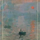 Text: "15", "Impression, Sonnenaufgang". Eine impressionistische Malerei mit Booten und einem roten Sonnenaufgang.