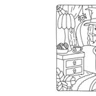 Illustration: Eine Hexe strickt in einem gemütlichen Raum. Umgeben von Spinnweben, Geistern und einer schlafenden Katze.