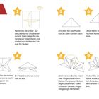 Origami-Anleitung für ein Schneeflöckchen: Schrittweise Falttechnik, um Flügel zu erstellen und zusammenzukleben.