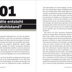 Links oben steht "01 Wie entsteht Wohlstand?". Unten links und rechts Text über Wohlstandsverteilung und deren Auswirkungen.