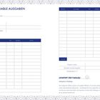 "Variable Ausgaben", Tabellen für Datum, Ausgabe, Typ, Betrag und Notiz. "Spartipp für Familien: Schimpfwort-Challenge".