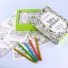 "Naturgeflüster", "80 inspirierende Affirmationskarten zum Ausmalen". Eine grüne Box mit Ausmalkarten und Buntstiften.