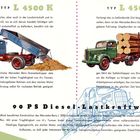 Links: "Typ L 4500 K". Rechts: "Typ L 4500 Sa". Unten: "90 PS Diesel Lastkraftwagen". Lastwagen mit unterschiedlichen Aufbauten.