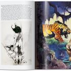 Links steht längerer Text über Frank Frazetta. Daneben links eine Skizze mit Krieger und Frau, rechts ein Gemälde mit Tiger und Frau.