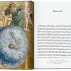 Text links: Observation of the Cosmos, 1508/09. Ganzseitige Illustration eines Engels mit einer Kugel. Rechts: Vorwort über Raphaels Kunst.