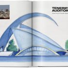 "TENERIFE AUDITORIUM, Santa Cruz de Tenerife, Spain. 1991–2003." Eine Illustration zeigt ein futuristisches Gebäude in Blau.
