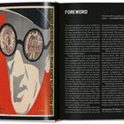 „FOREWORD“; Zitat von Alexander Rodchenko, 1921. Linke Seite: Illustration eines Gesichts mit Brille und kyrillischem Text.