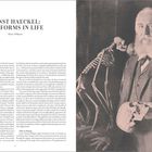 "Ernst Haeckel: Art Forms in Life" und "Rainer Willmann". Links Text über Haeckels Arbeit, rechts ein Mann mit Skelett.