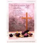 Text übertroffen von einem Holzkreuz und trockenen Rosen: 
"Du wirst in meinem Licht auferstehen... Vertraue mir..."  
Kalender mit März-Daten am unteren Rand.
