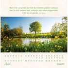 Kalenderblatt mit Gedicht von Ute Weiner: Frühlingstag am Fluss, blühende Blumen, April-Kalender.