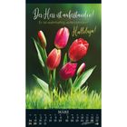 „Der Herr ist auferstanden! Er ist wahrhaftig auferstanden! Halleluja!” Kalenderblatt für März mit Tulpen.