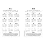 Kalender für 2027 und 2028. Links Jesaja 41,10, rechts 1. Korinther 13,13. Feiertage unten aufgeführt, Monate übersichtlich.