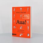 „Axel Hacke, Aua! Die Geschichte meines Körpers, SPIEGEL Bestseller, Dumont.“ Illustrationen von Menschen in diversen Posen.