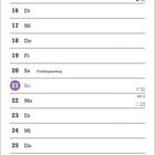 März-Kalender mit Feiertagen. Comics mit Kindern, die über Schule und Lunchpakete sprechen. Ein gelber Vogel und Kleeblatt.