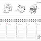 „Das kann ich nicht mehr ausbügeln! sagt mein Mensch“. Kalender, Februar, 5. Woche. Illustration von Katzen bei Hausarbeiten.