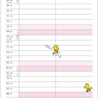 Kalender für März, mit Comics am unteren Rand. Ein gelber Vogel ist zwischen den Wochentagen verteilt.