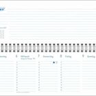 Text „Januar“, Kalenderübersicht für 2027, Illustration eines Vogels auf Skiern mit Babyvögeln auf Stange.