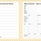 Links "Persönliche Daten" mit Feldern für Kontaktinfos, rechts "Meine Schule - Who is who?" mit Tabellen für Schulinfos.