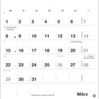 Kalenderblatt für März mit markierten Feiertagen: Internationaler Frauentag am 8., Frühlingsanfang am 20., Ostern am 27. März.