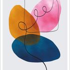 MÄRZ, Kalendertage darunter. Eine Illustration mit farbigen, überlagernden Formen und geschwungenen Linien.