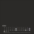 Kalender für März mit hervorgehobenen Daten: 7, 14, 21, 26, 28, 29 und 31. Feiertage: Weltfrauentag, Frühlingsanfang, Ostern.