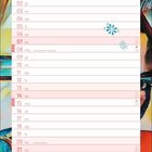 Kalenderseite für März. Kalenderwochen und Feiertage markiert. Buntes, abstraktes Gemälde eines Gesichts im Hintergrund.