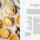 Rezept für Zitronencreme-Törtchen für 12 Stück. Links Törtchen mit Zitronenscheiben; rechts Zutaten und Zubereitung.