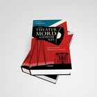 "DAS THEATERMORDGEHEIMNIS. Agatha Christies Haushälterin ermittelt." Ein Stapel Bücher mit rotem Cover und Theatermotiv.