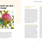 "Alles (rund um den) Essig!" Bild eines roten Apfels am Baum. Links Text über Apfelessig als Kultur- und Hausmittel.