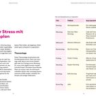 „Weniger Stress mit Wochenplan“ ist groß geschrieben. Rechts ein Plan mit Wochentagen, Themen und Beschreibungen.