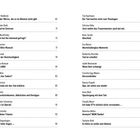 Zwei Spalten mit Titeln und Autoren. Links: „Liste der Wörter, die es im Himmel nicht gibt“ bis „Heile, heile Segen …“. Rechts: „Der Tod machte mich zum Theologen“ bis „Es hätte so schön sein können“.