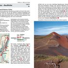 Tourbeschreibung zu Hljóðaklettar–Rauðhólar, Islands Vulkan, mit Karte und Foto der Landschaft mit rotem und schwarzem Boden.
