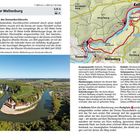 Titel: "Zum Kloster Weltenburg" (3,15 h). Text: Beschreibung des Donaudurchbruchs, Wanderroute, Karte. Foto: Flusslandschaft.