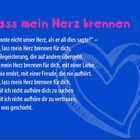 "Lass mein Herz brennen." Ein Gebetstext mit Herzillustration; Hintergrund in Blau.