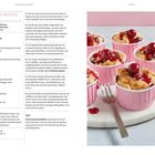 KIRSCHMICHEL-MUFFINS: Rezept mit Zutatenliste und Anleitung. Daneben sechs Muffins in rosa gepunkteten Förmchen mit Kirschen.
