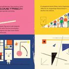 Text: "Am darauffolgenden Tag wachte er ganz GEOMETRISCH auf: ganz gerade und eckig." Zeichnungen von geometrischen Formen.