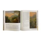 "Flusstal im Gebirge" steht unter einem Gemälde. Zwei Landschaftsgemälde zeigen je ein Tal mit Fluss und Bergen im Hintergrund.