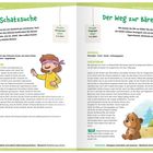 **Titel:** Blinde Schatzsuche  
**Material:** besonderer Stein oder Schmuck, Augenbinde  
**Durchführung:** Kooperation gefragt, Kinder machen sich "blind" auf die Schatzsuche.  
**Variation:** Kinder gestalten Schatzkarte.  
---  
**Titel:** Der Weg zur Bärenhöhle  
**Material:** Plüschbär, Tisch, Decke, Zeitungspapier  
**Durchführung:** Kinder entwickeln Strategien im Gruppenspiel.  
**Tipp:** Plüschbär am Ende des Raumes.