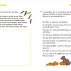 Links: "Lesen und malen". Illustrationen von Buntstiften. Rechts: "Stolpersätze". Illustration Biber mit Baumstämmen.
