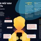 »Wollen wir uns treffen?«; Schutzschild einschalten; »Kannst du mir mal ein Bild schicken?«; Illustration eines Kindes mit Handy.