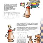 Texte:

1. Die Theorie der Eröffnung ist einer der umfassendsten Bereiche des Schachs.
2. Das Ziel der Eröffnung ist die Entwicklung der Bauern und Figuren.
3. Versuch immer das Zentrum zu erobern.
4. Zwischen den Bauern und Figuren sollte Harmonie herrschen.
5. Du solltest noch während der Eröffnungsphase die Rochade ausführen.

Illustration:
Drei Schachfiguren (ein Bauer, ein König und ein Springer) mit menschlichen Gesichtern und eine Figur, die Bücher trägt.