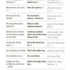 "Wegbeschreibung" steht oben. Darunter Anweisungen und deren englische Übersetzungen. Links Pfeil, unten Zahl 34.