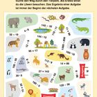 Titel: "Grundrechenarten". Aufgabe: Finde den Weg zu den Löwen im Tierpark. Start: "Eingang". Ziel: "Ausgang". Enthält Tiere.