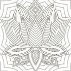 Eine aufwendige Schwarz-Weiß-Mandala-Illustration mit symmetrischen, floralen Mustern und geschwungenen Linien.