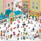 Texte im Bild: "Sweet Doughnuts". Illustration zeigt eine belebte Schlittschuhlaufszene mit tierischen Figuren.