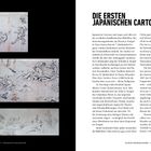 Texte: "DIE ERSTEN JAPANISCHEN CARTOONS", "Diese Seite Bilder aus den Bilderrollen Chōjū-giga, die Toba Sōjō zugeschrieben werden..."    
Links Illustrationen von Tieren.