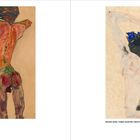 Links: Stehender männlicher Akt von hinten, 1910. Rechts: Sitzender Akt, Dreiviertellänge (MoA), 1911. Skizzenhafte Illustrationen.