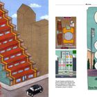 Text: "MADRID MUSEO NACIONAL DE PASTA DENTIFRICA". Links Gebäude mit roter, zickzackförmiger Fassade. Rechts eine Tube mit Spiralform.