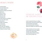 Links: "Das Rosen-Innere". Rechts: "Gehst du außen die Mauern entlang". Oben rechts: Zwei Rosen in Aquarellfarben. Unten links: Eine Rose in Aquarell.